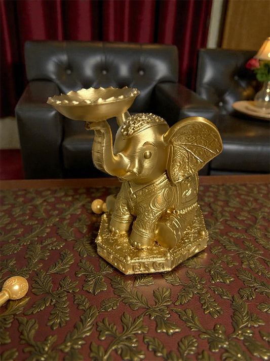 Golden Elephant Figurine Candle Holder – 17cm Ornate Decorative Statue