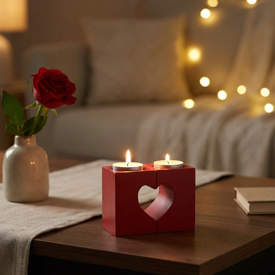 Red Heart Tealight Candle Holders Set