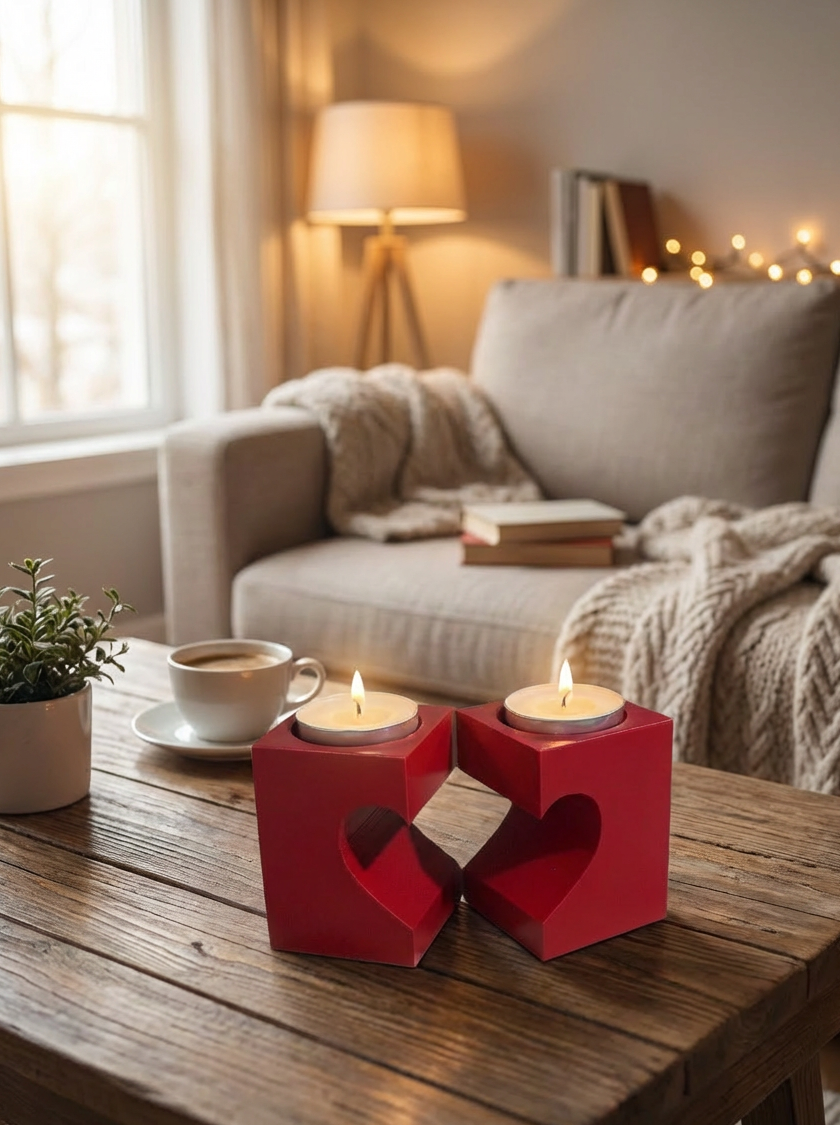Red Heart Tealight Candle Holders Set
