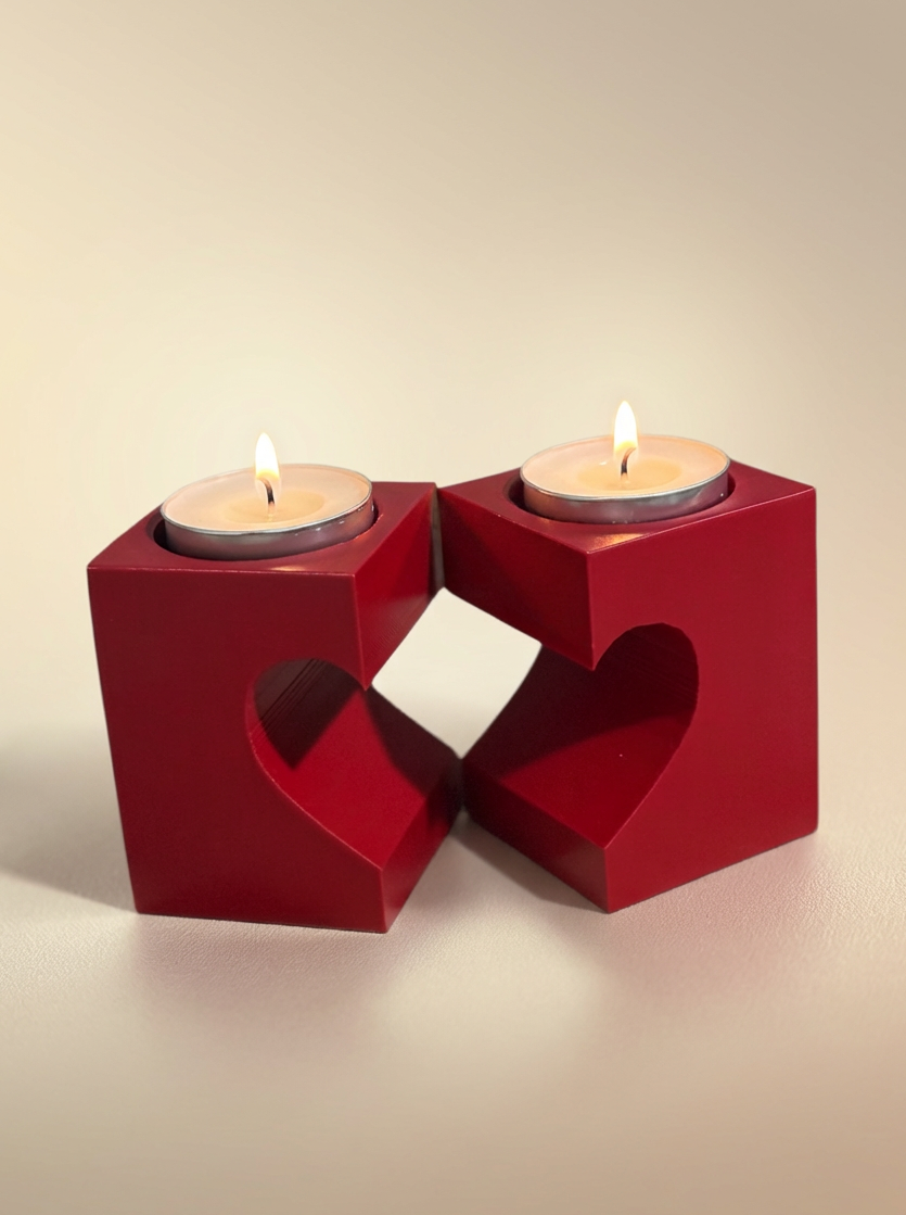 Red Heart Tealight Candle Holders Set