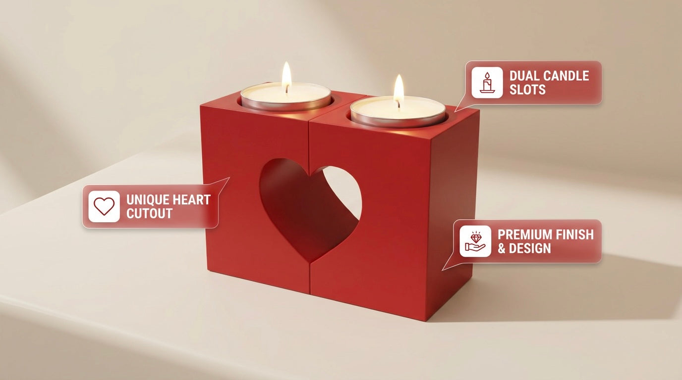Red Heart Tealight Candle Holders Set
