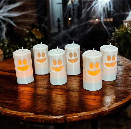 Halloween LED Ghost Candles Pack Of 6 Party Tea Light Candle Battery Operated