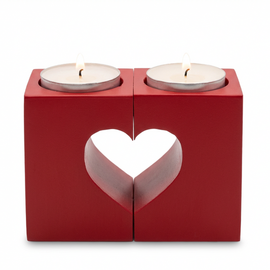 Red Heart Tealight Candle Holders Set
