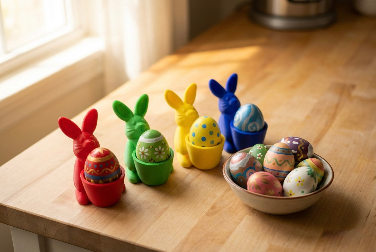 Set of 4 Bunny Egg Holders – Colorful Easter Rabbit Egg Cups