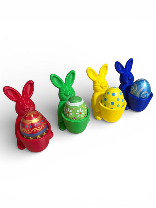 Set of 4 Bunny Egg Holders – Colorful Easter Rabbit Egg Cups