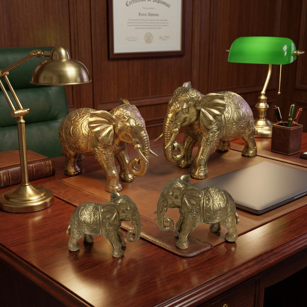 Set of 4 Gold Elephant Figurines – Decorative Statues Home Decor
