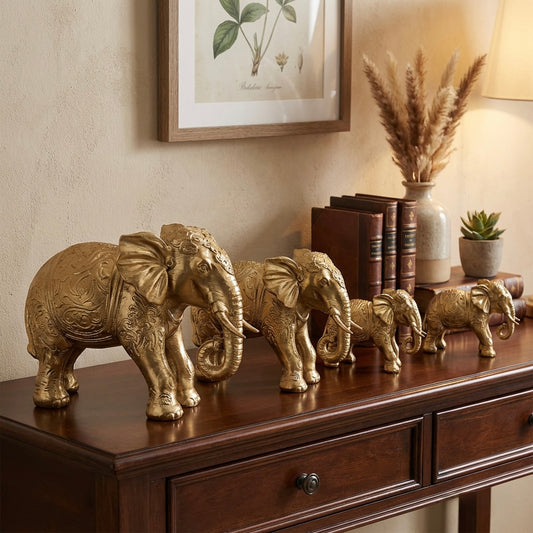 Set of 4 Gold Elephant Figurines – Decorative Statues Home Decor