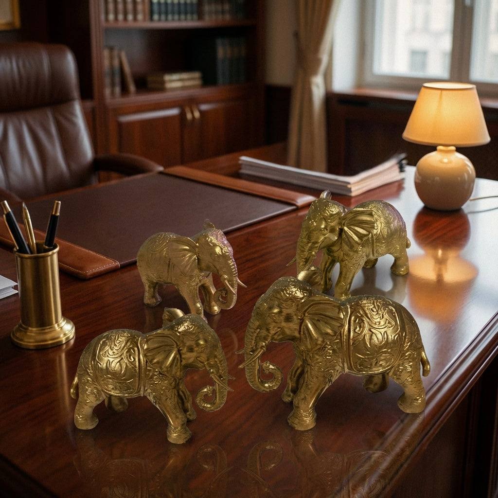 Set of 4 Gold Elephant Figurines – Decorative Statues Home Decor