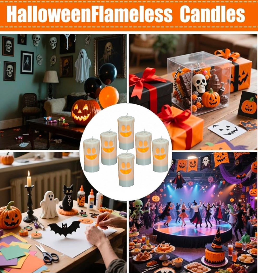 Halloween LED Ghost Candles Pack Of 6 Party Tea Light Candle Battery Operated