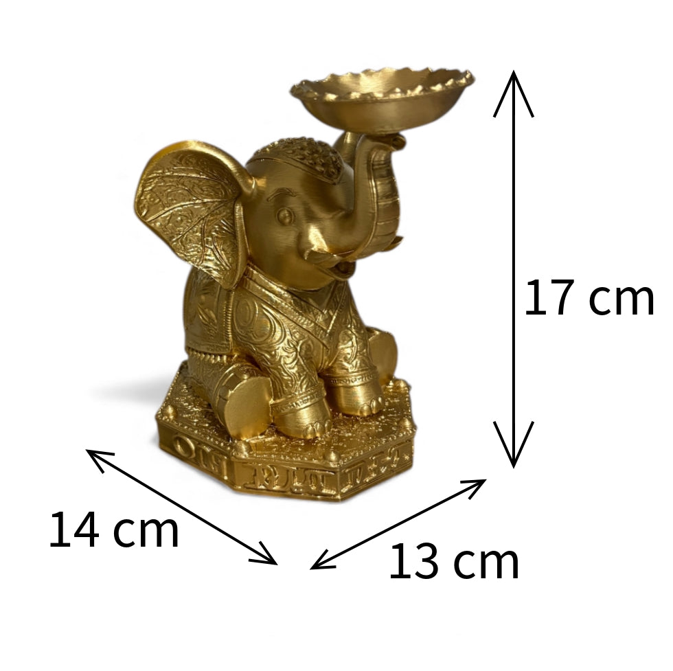 Golden Elephant Figurine Candle Holder – 17cm Ornate Decorative Statue