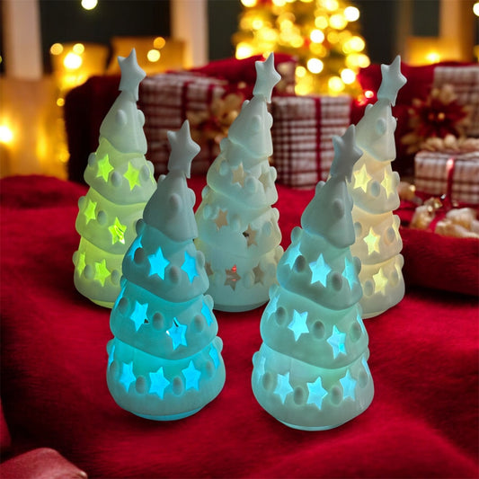 Set of 5 LED Color-Changing Mini Christmas Trees – Light-Up Holiday Decor (11.5 cm)