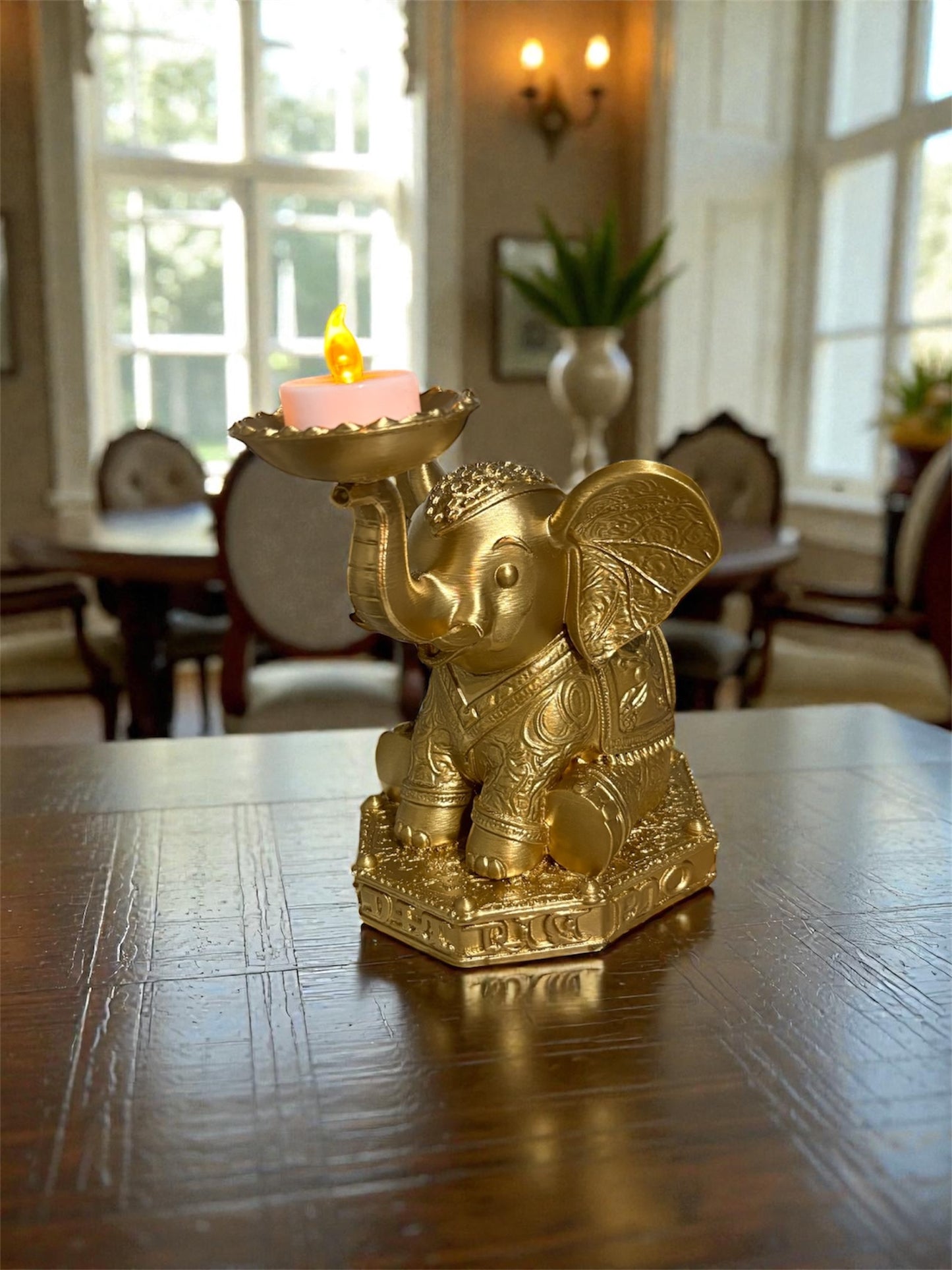 Golden Elephant Figurine Candle Holder – 17cm Ornate Decorative Statue