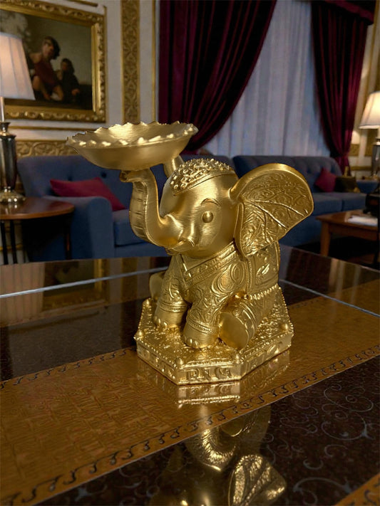 Golden Elephant Figurine Candle Holder – 17cm Ornate Decorative Statue