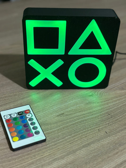 PlayStation LED Symbol Light – RGB Gaming Decor with Remote Control – Geek Room Lamp – Gamer Gift – Color Changing Mood Light