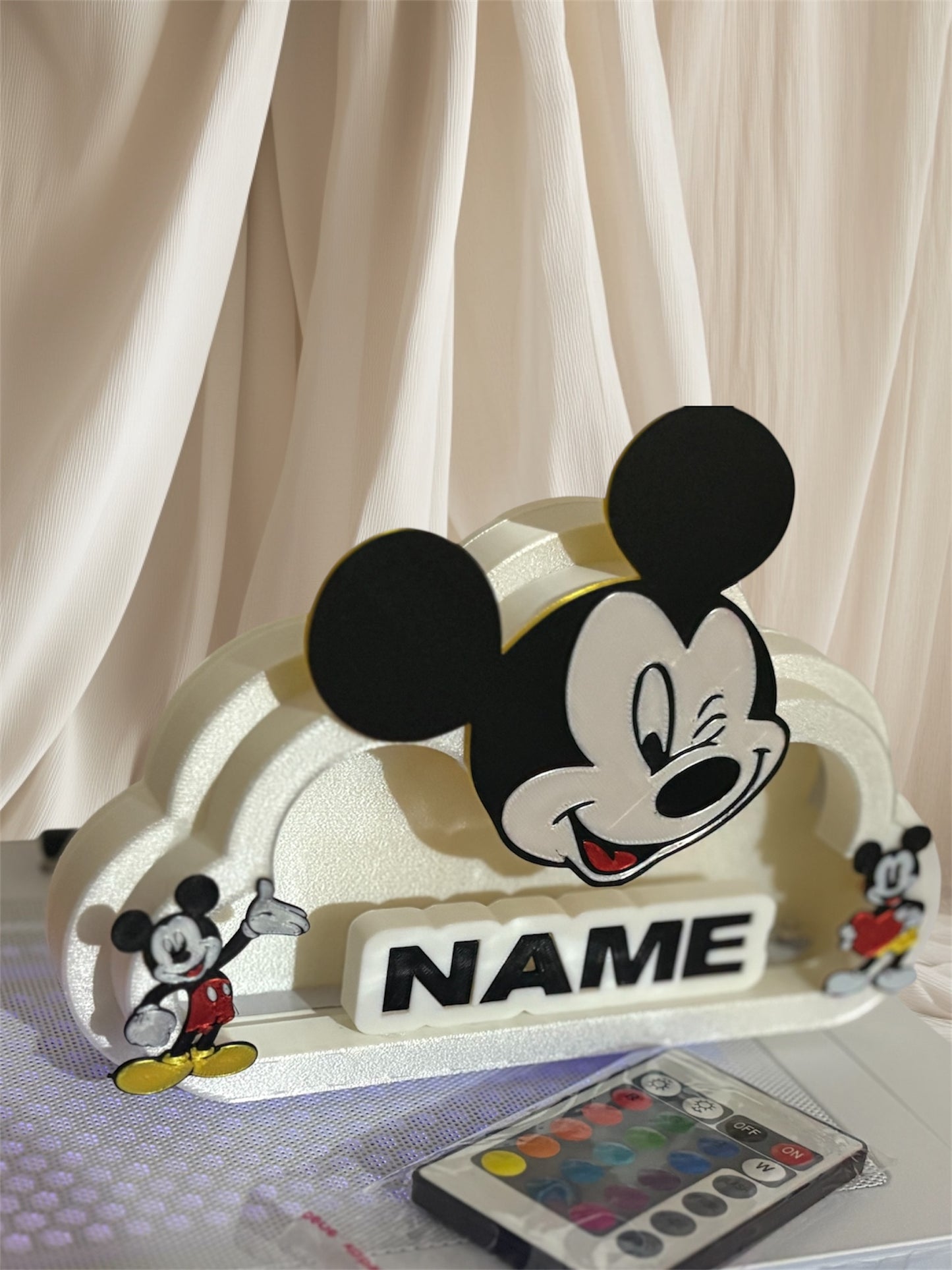 Custom Mickey Mouse LED Night Light with Personalized Name Plate – Remote Controlled