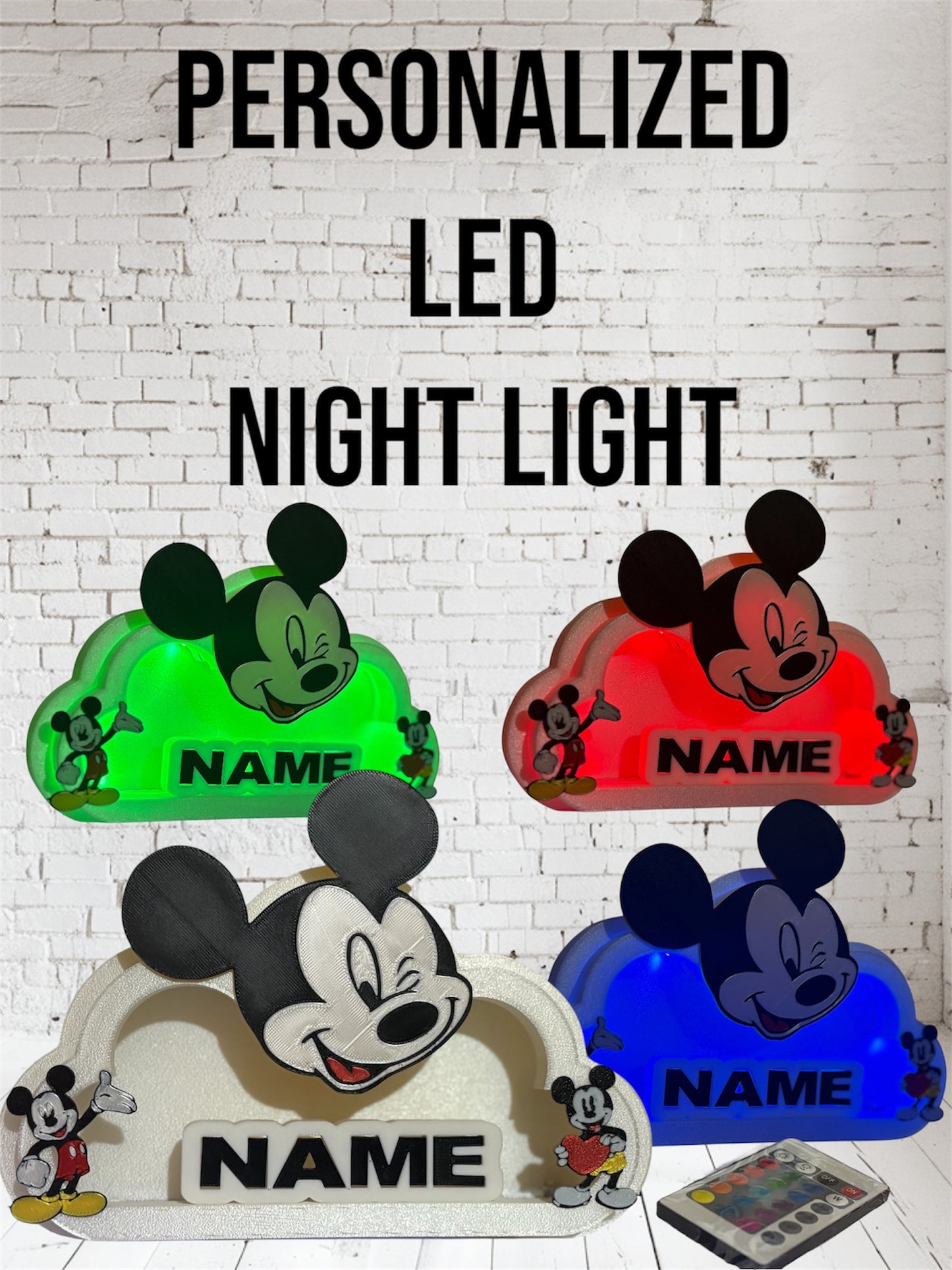 Custom Mickey Mouse LED Night Light with Personalized Name Plate – Remote Controlled