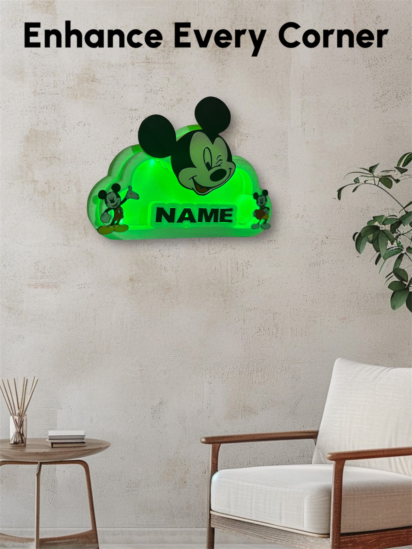 Custom Mickey Mouse LED Night Light with Personalized Name Plate – Remote Controlled