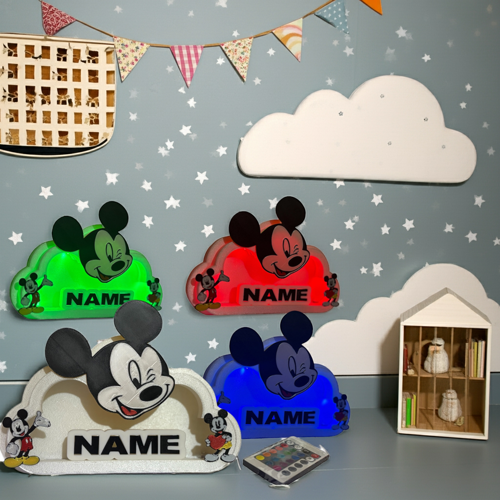 Custom Mickey Mouse LED Night Light with Personalized Name Plate – Remote Controlled