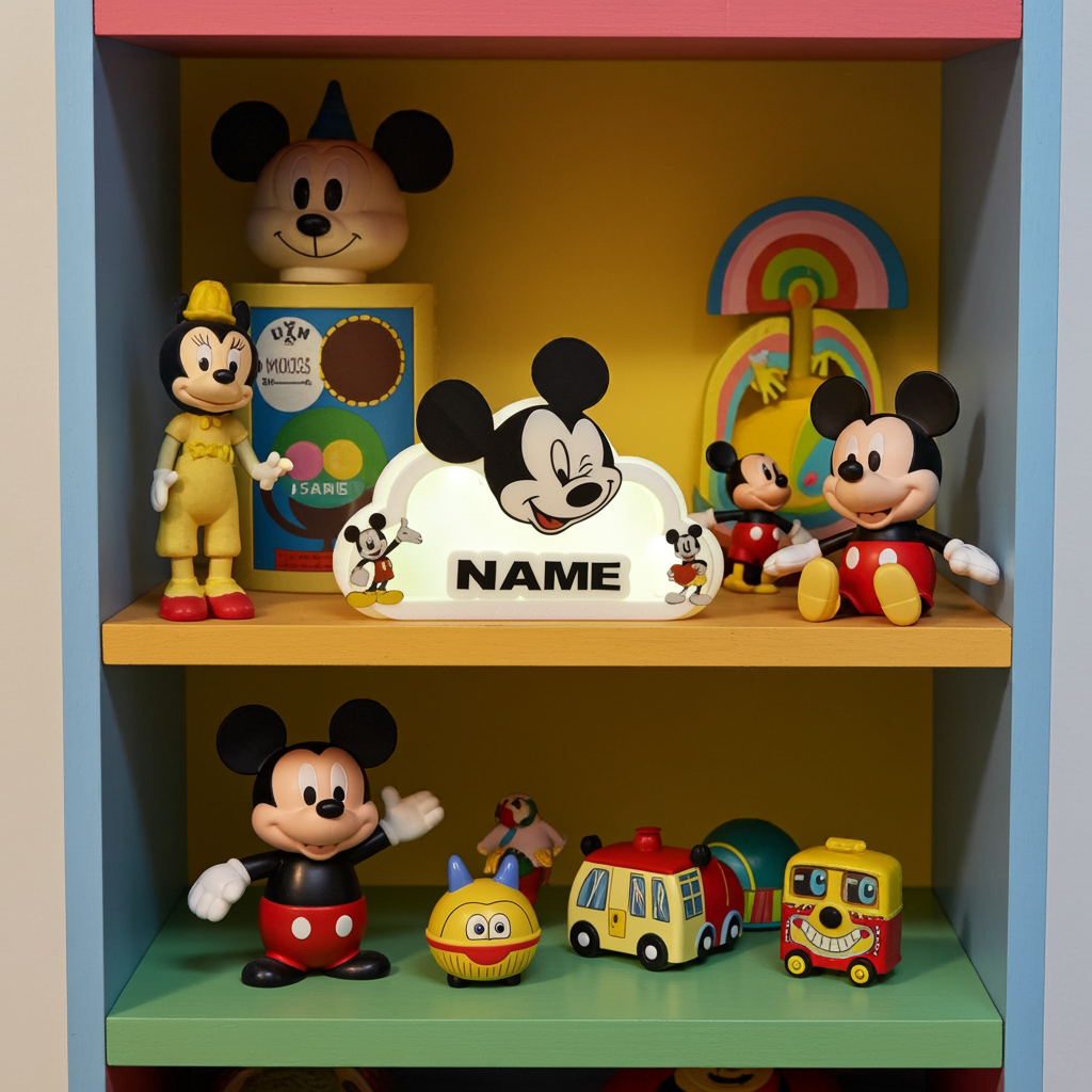 Custom Mickey Mouse LED Night Light with Personalized Name Plate – Remote Controlled