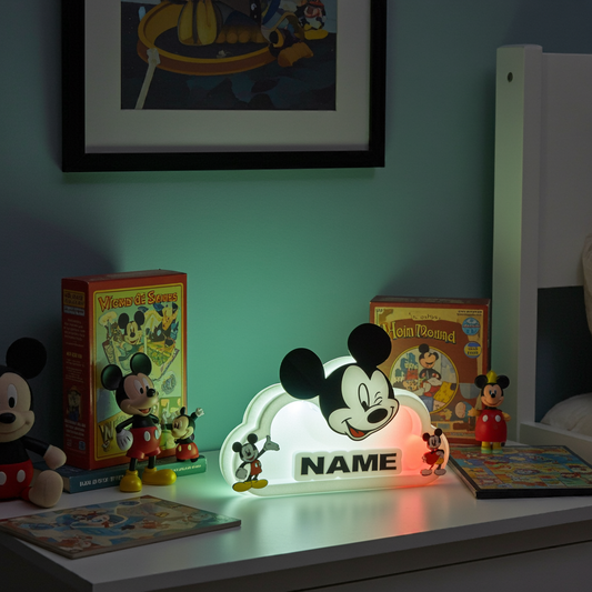 Custom Mickey Mouse LED Night Light with Personalized Name Plate – Remote Controlled